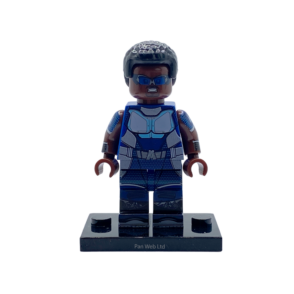 A-Train custom brick figure presented on its display stand