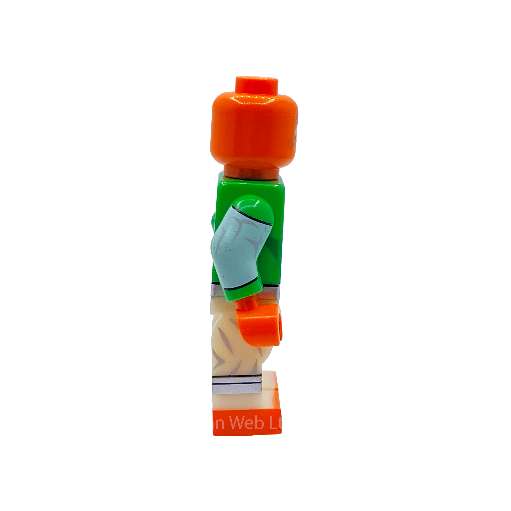 Side view of Allen the Alien Invincible custom minifigure in green suit
