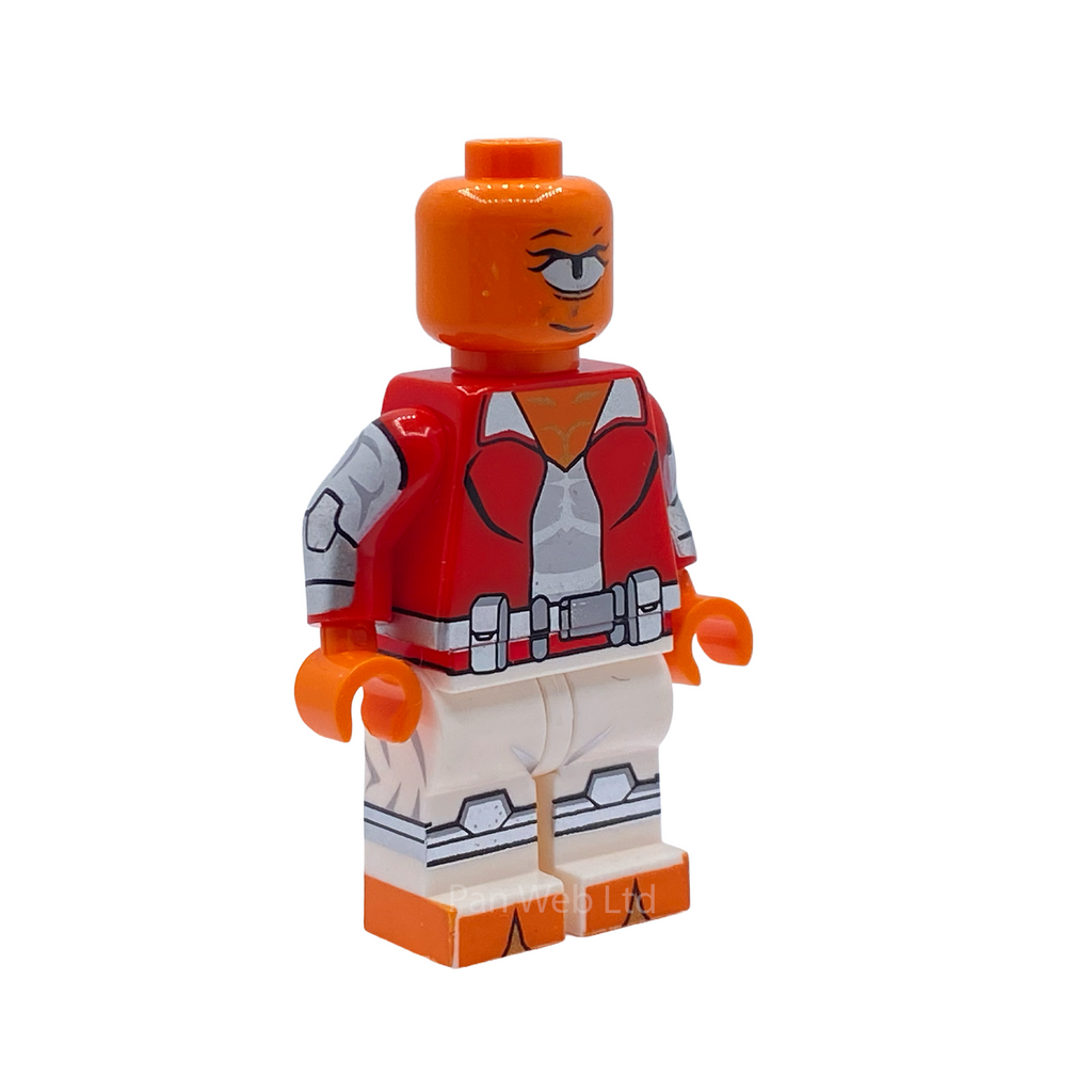 Three-quarter view of Allen the Alien red suit custom minifigure
