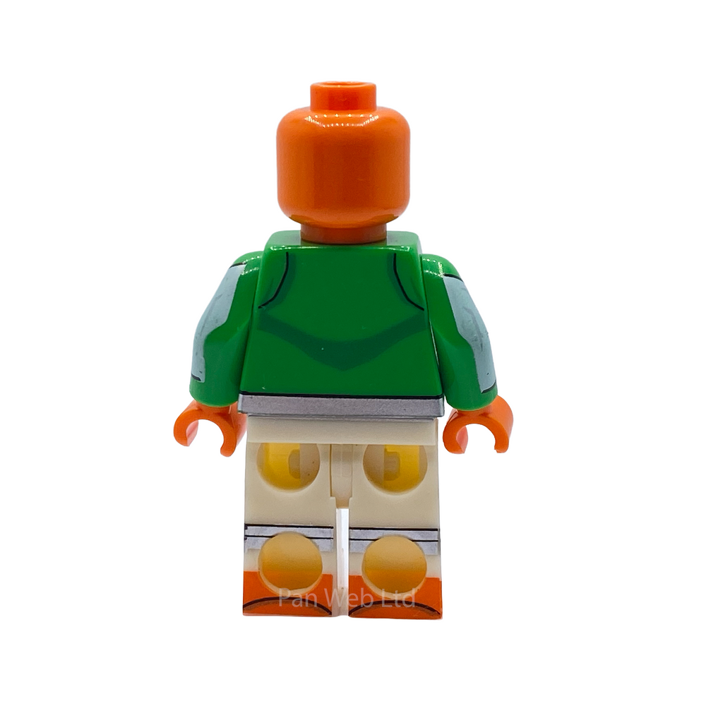 Rear view of Allen the Alien custom minifigure showing green suit details