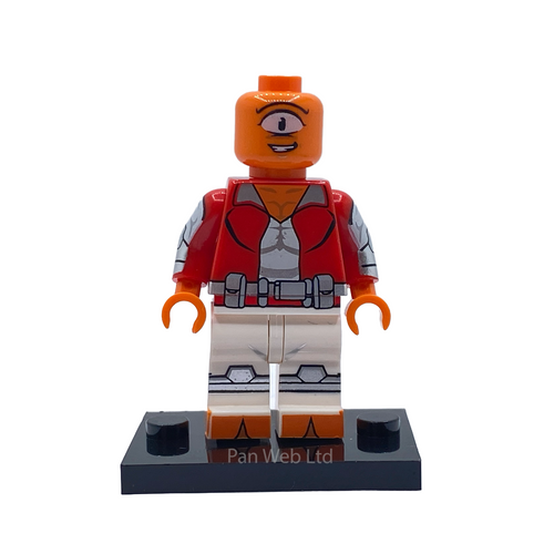 Allen the Alien Invincible custom minifigure in red suit on a black display base