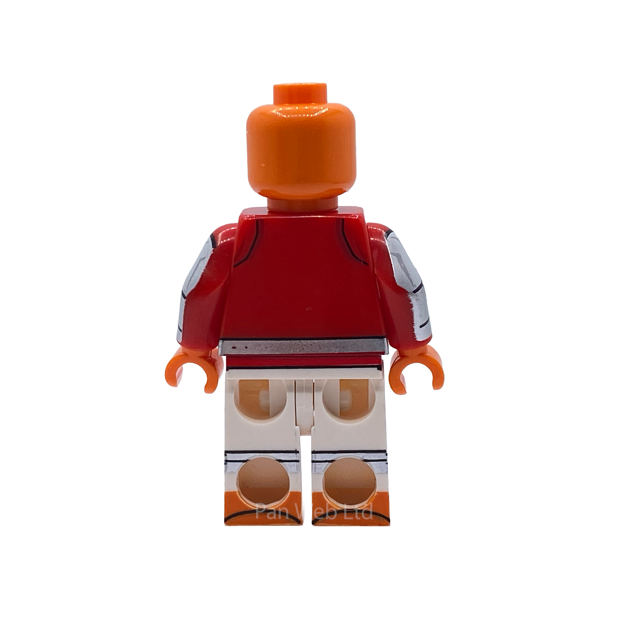 Rear view of Allen the Alien custom minifigure showing red suit details