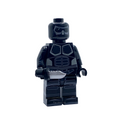 Front view of Black Noir custom brick figure holding a knife