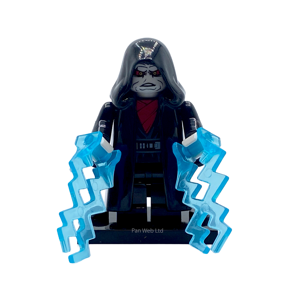 Emperor Palpatine Custom Brick Figure with Force lightning accessories on display stand