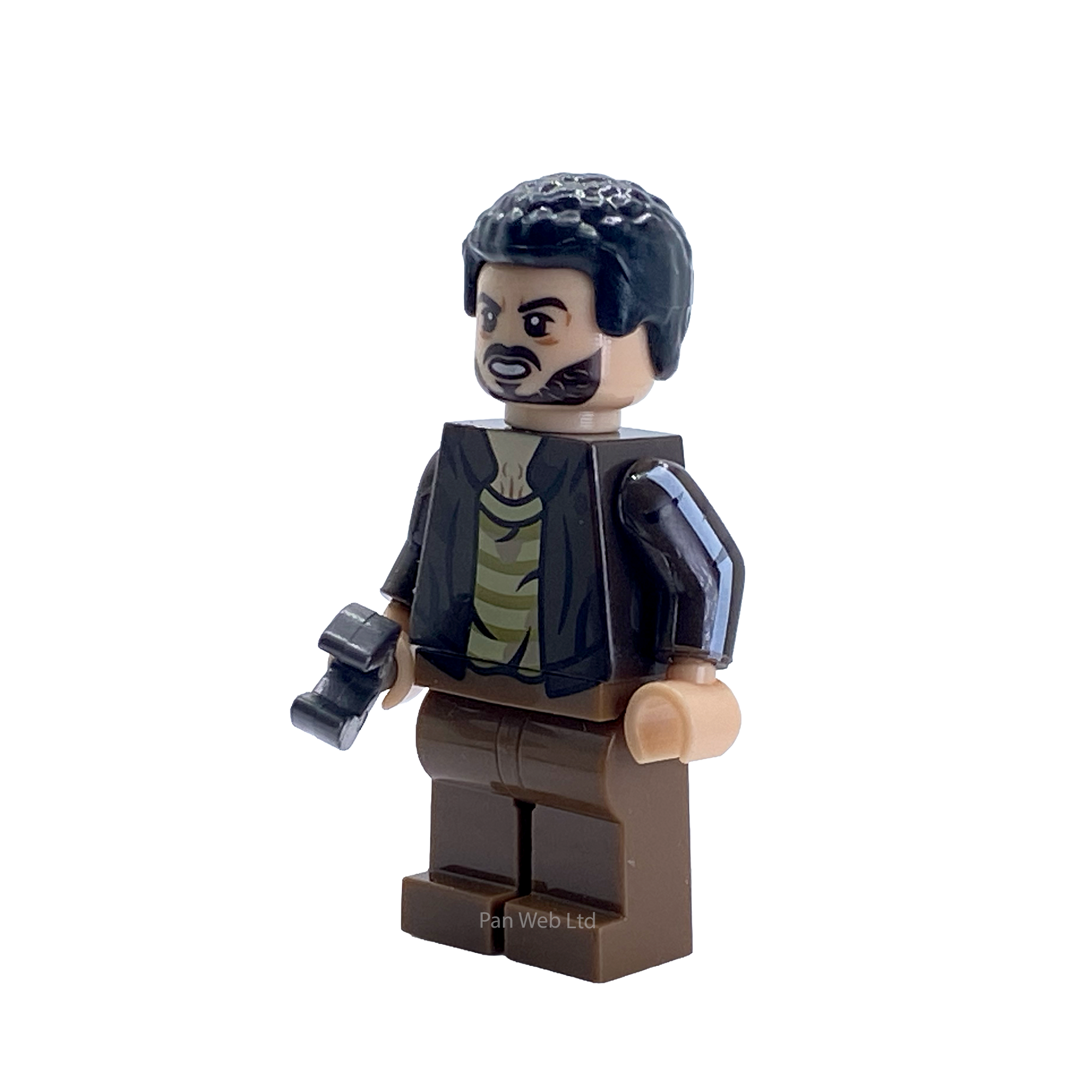 Front view of Frenchie custom minifigure standing with hammer accessory