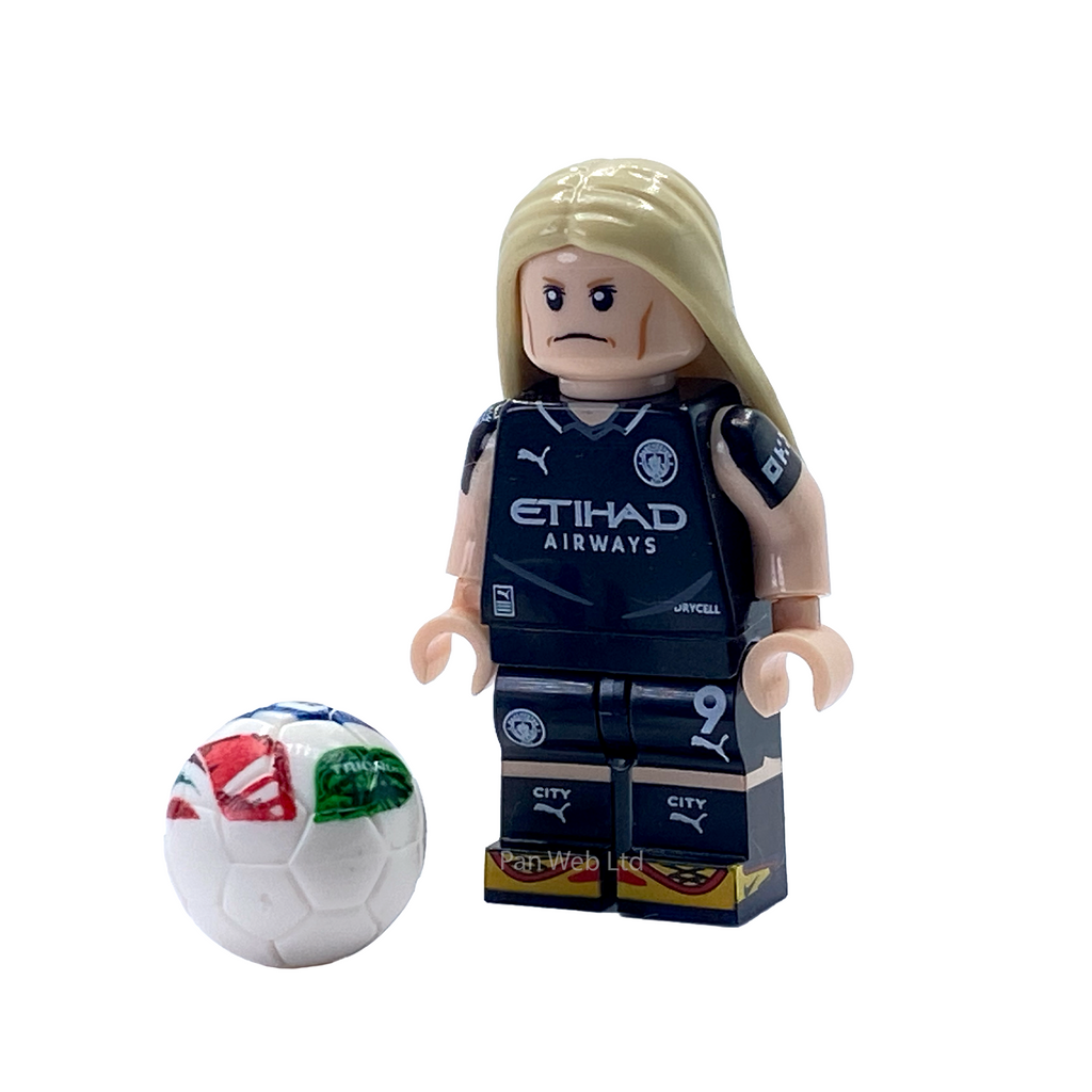 Erling Haaland Long Hair Man City Away Kit Custom Brick Figure