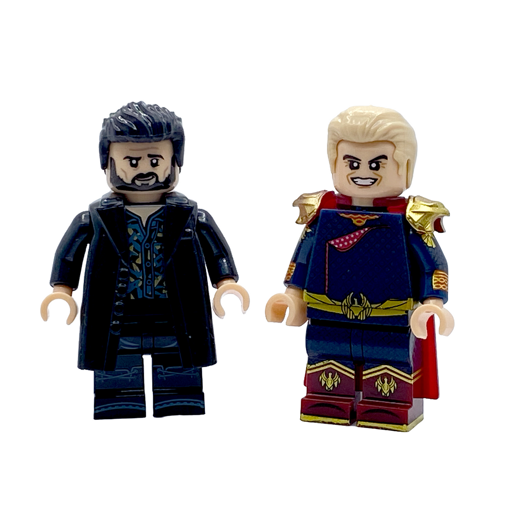 Homelander and Billy Butcher custom minifigures shown together from the front