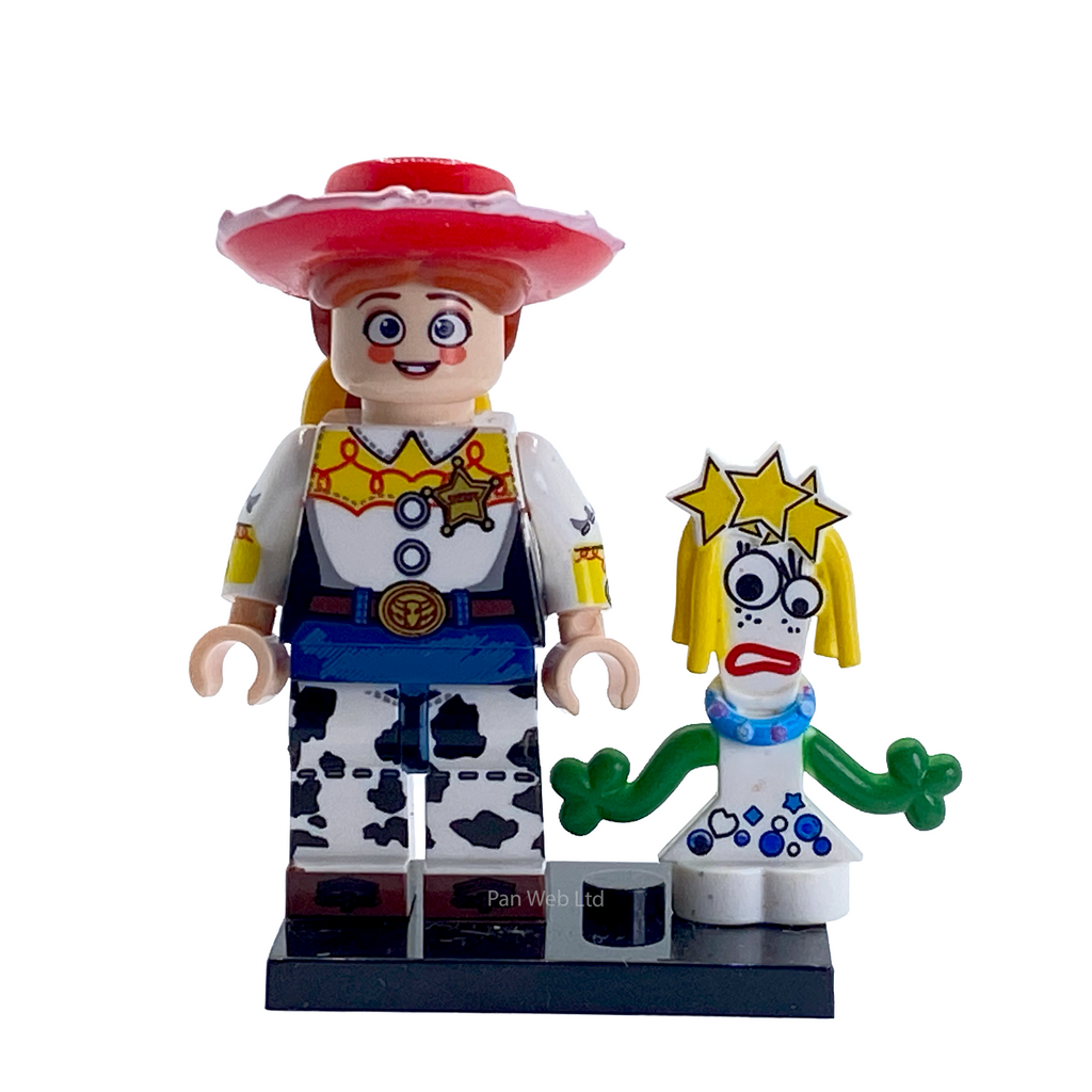 Jessie Toy Story Custom Brick Figure with Karen accessory on display stand