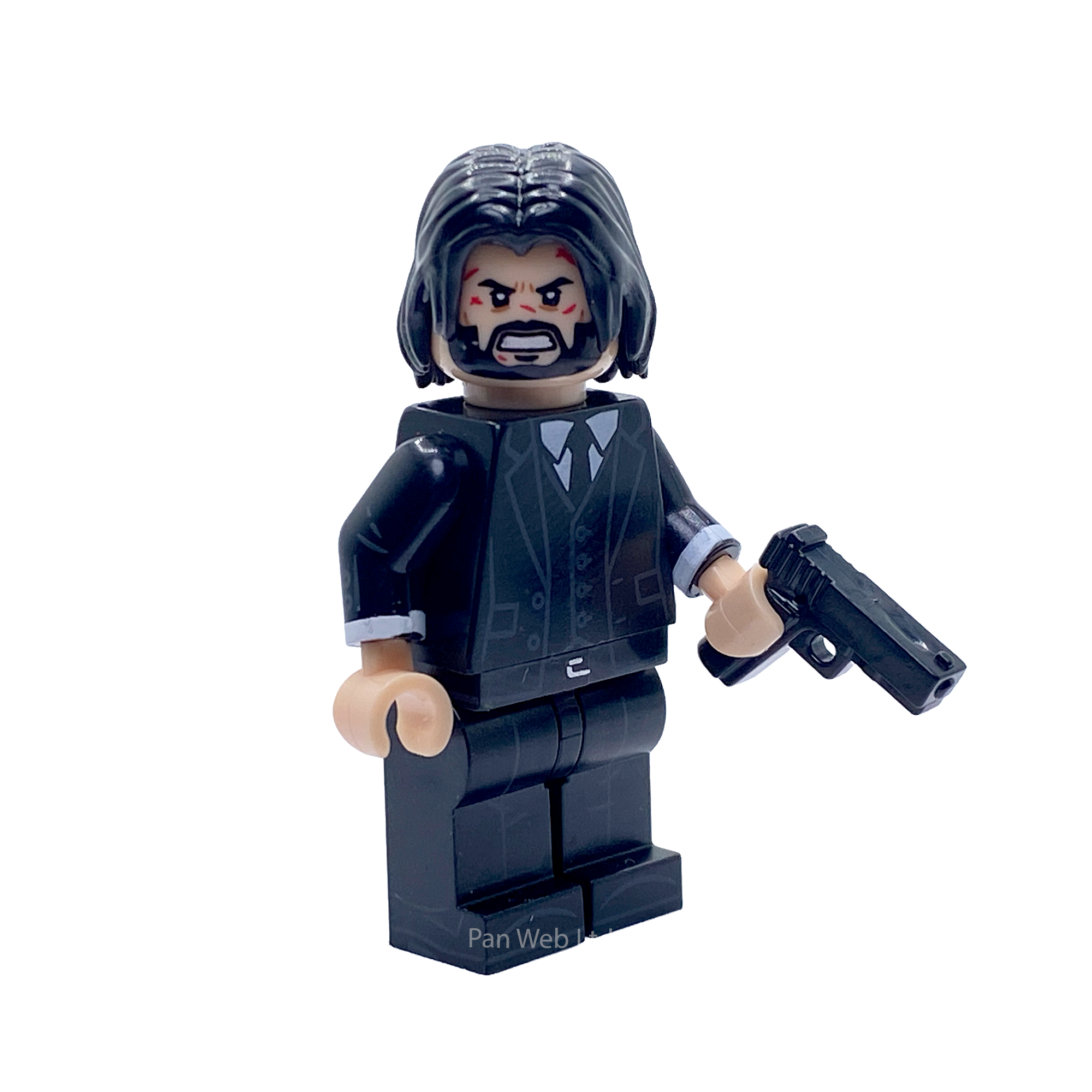 John Wick Assassin custom brick figure with pistol lowered at side