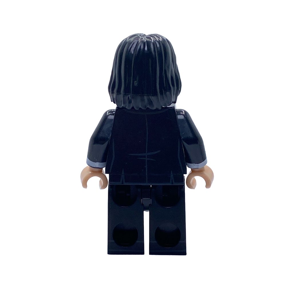 Rear view of John Wick Assassin custom brick figure showing suit detail