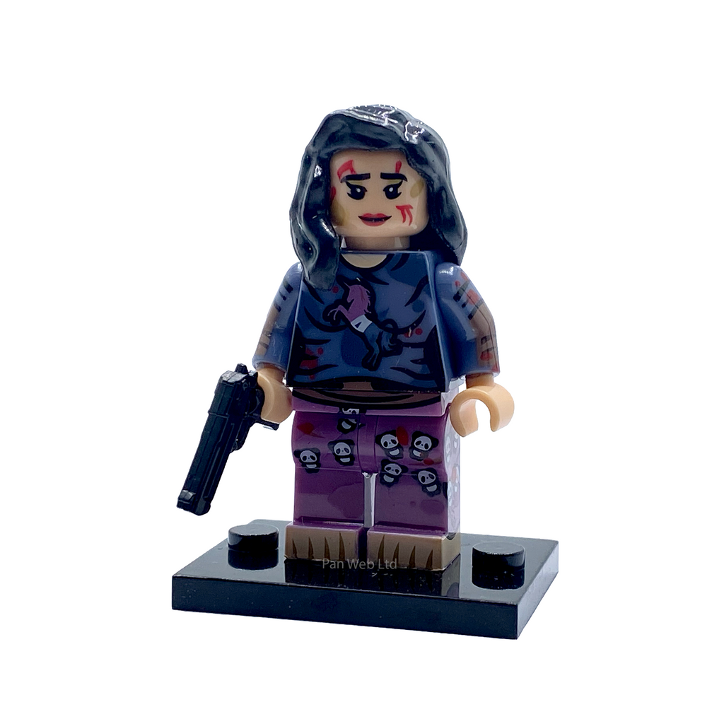 Kimiko Miyashiro custom minifigure on display stand with gun accessory