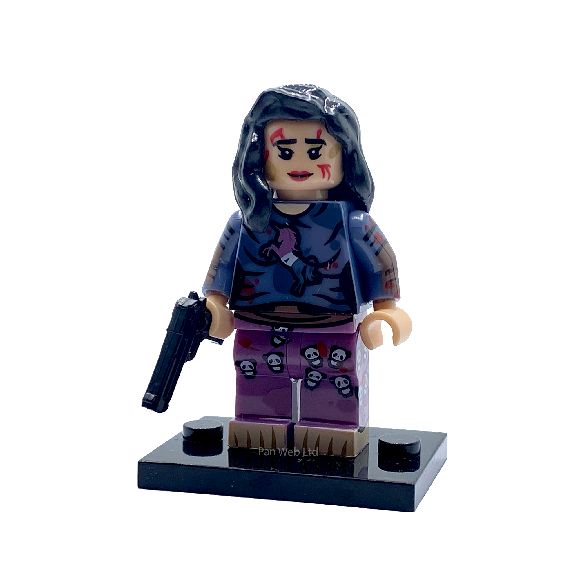 Kimiko Miyashiro custom minifigure on display stand with gun accessory