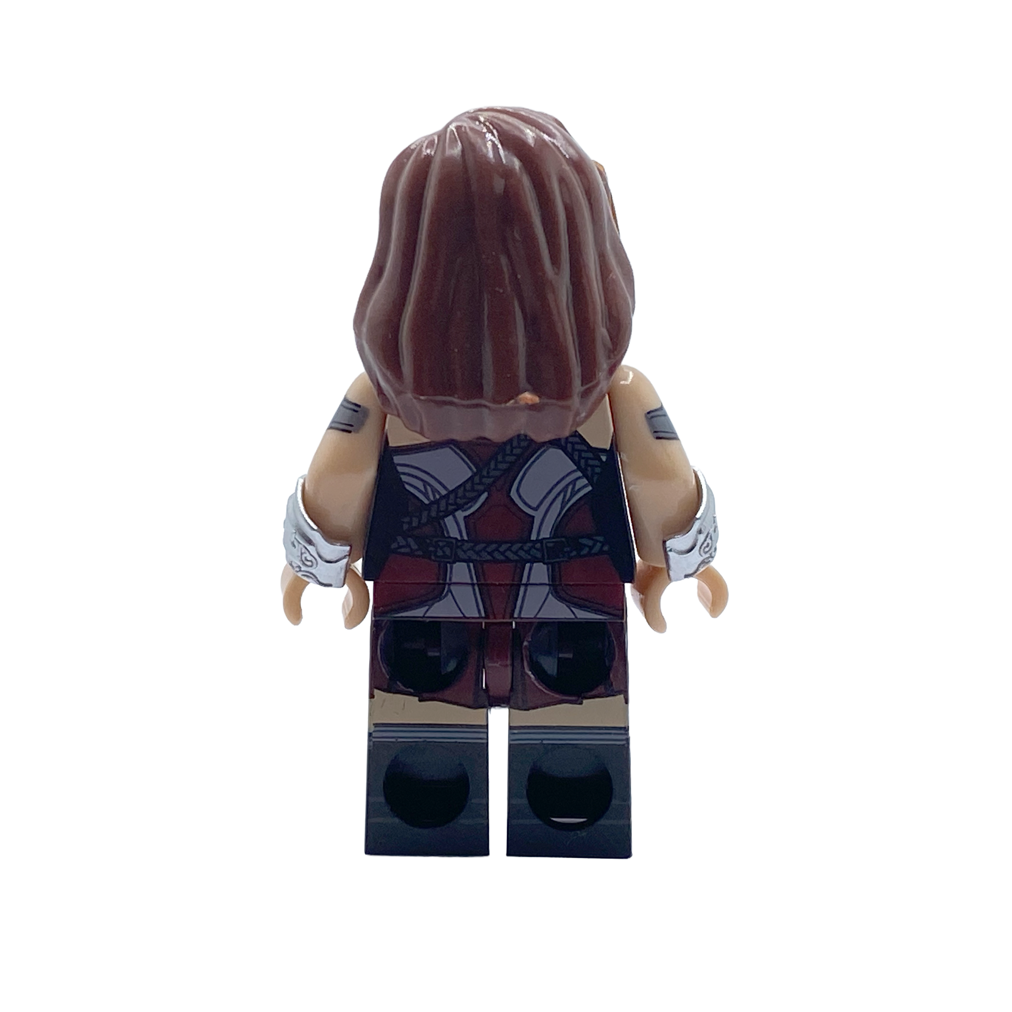Rear view of Queen Maeve custom brick figure showing printed outfit detail