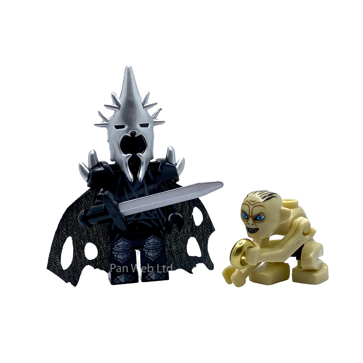 Sauron the Dark Lord and Gollum LOTR custom minifigures with sword and ring accessories