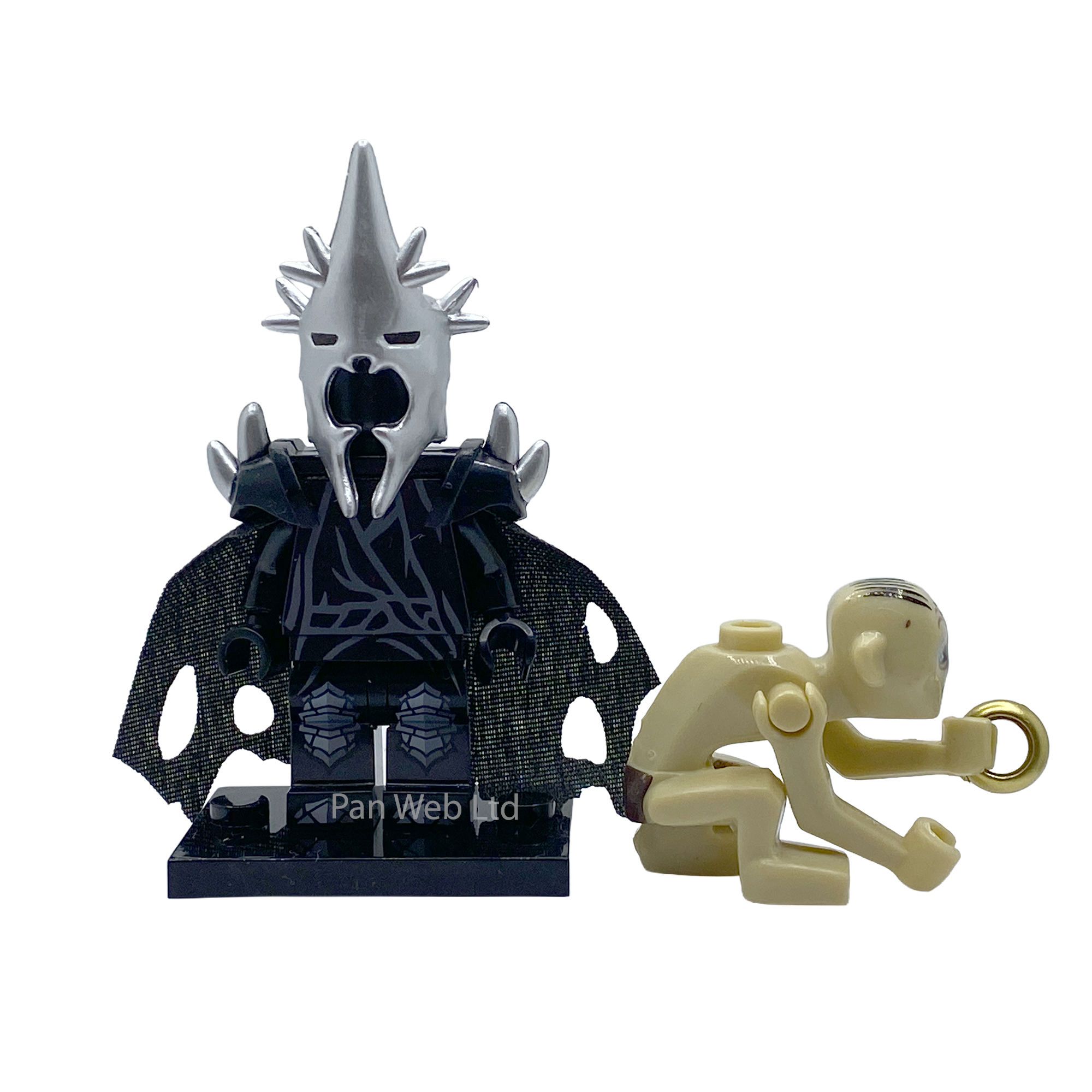 Sauron custom minifigure with Gollum and gold ring accessories for a Middle-earth display