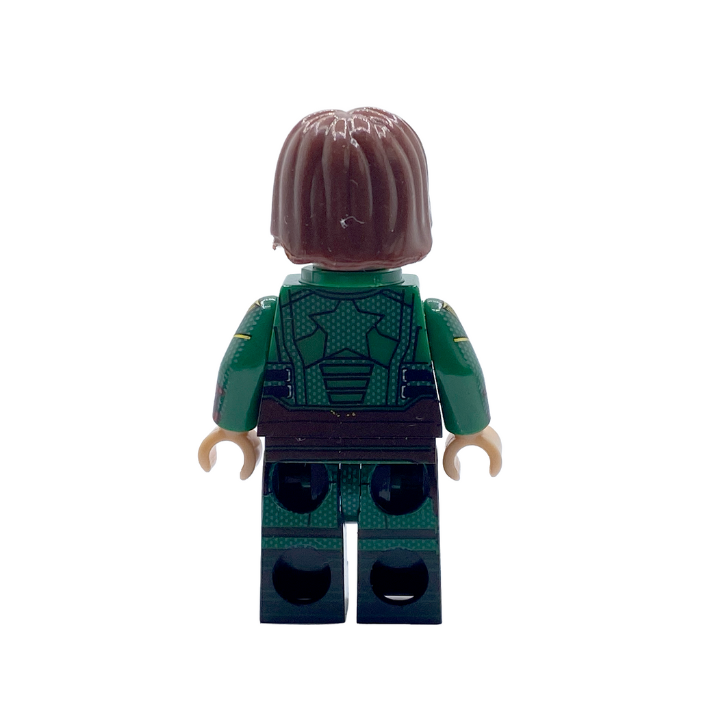 Rear view of Soldier Boy custom brick figure showing the back of his tactical jacket