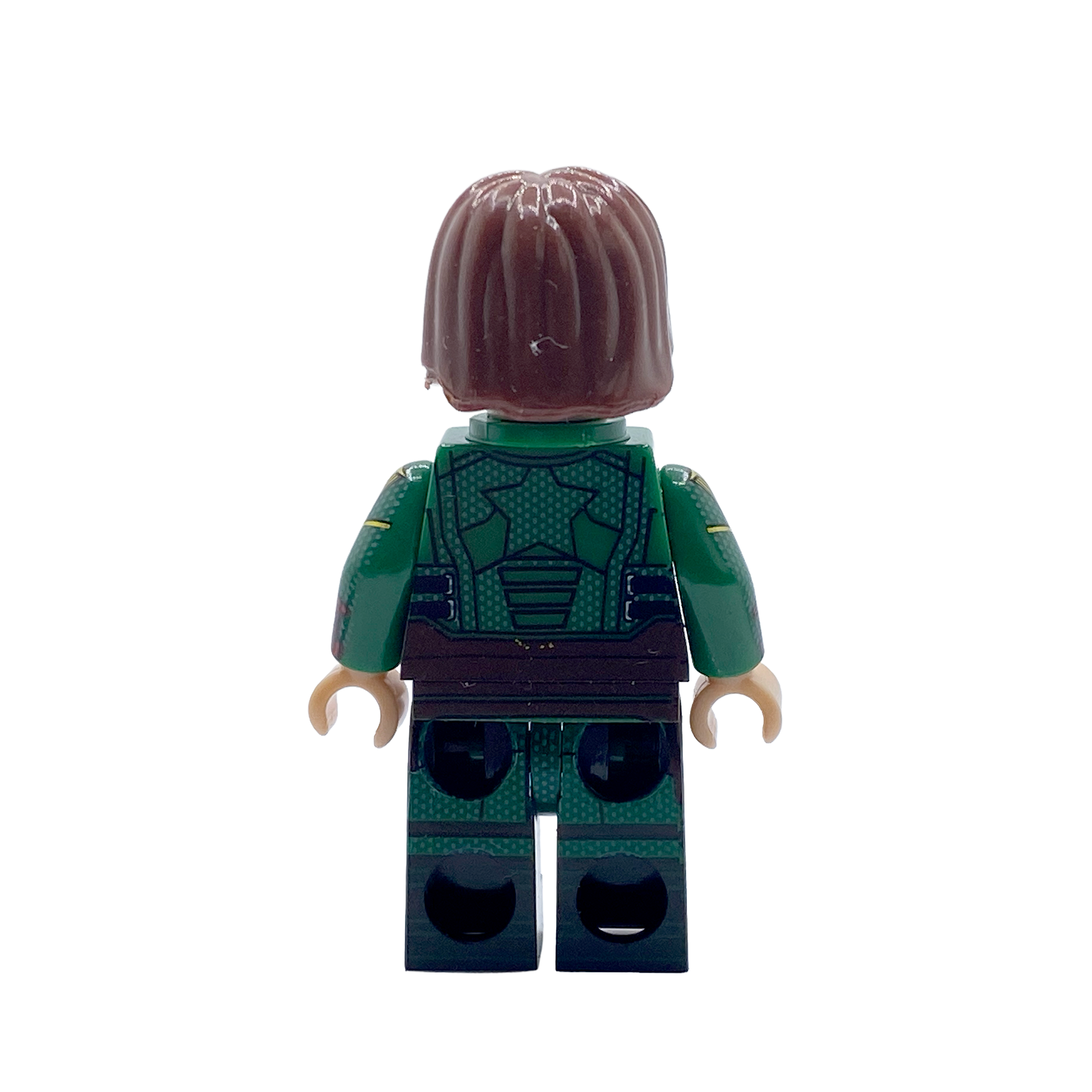 Rear view of Soldier Boy custom brick figure showing the back of his tactical jacket