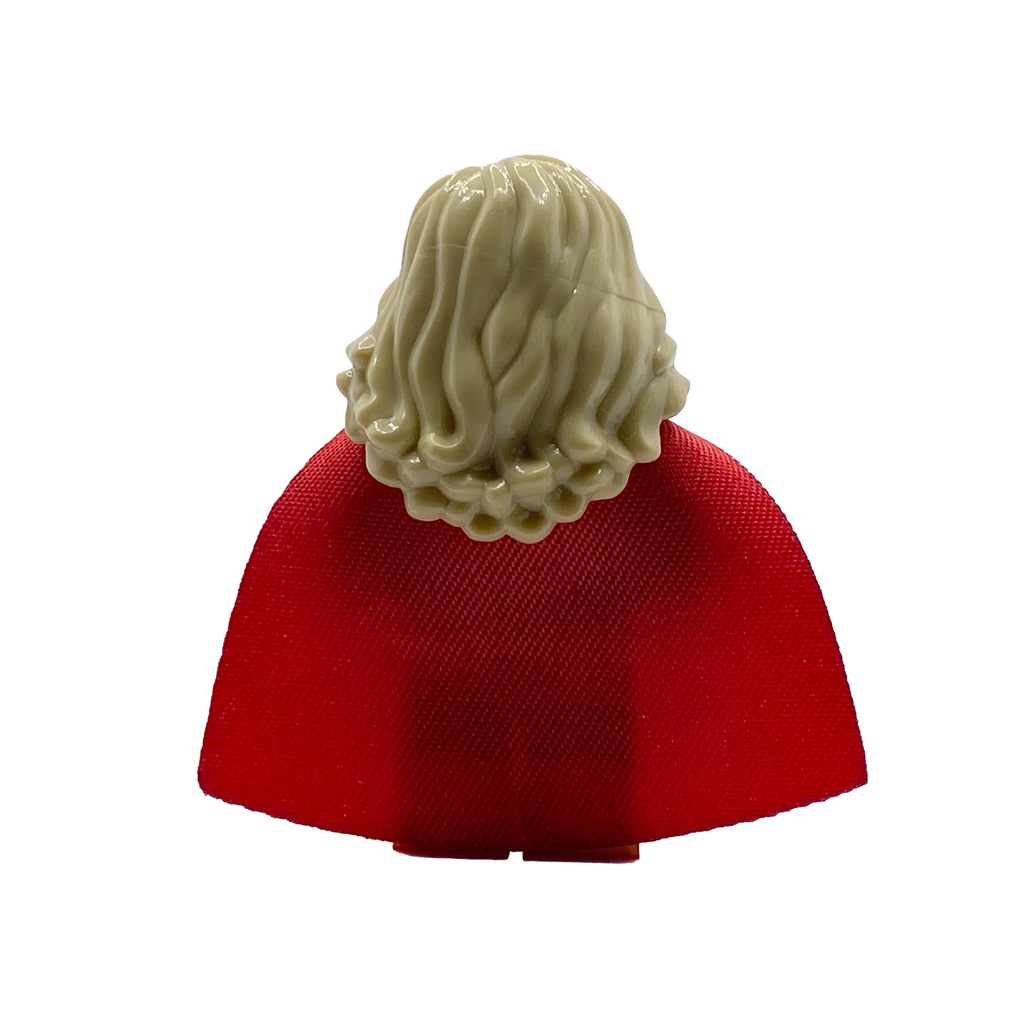 Rear close-up of Supergirl custom brick figure showing flowing cape detail