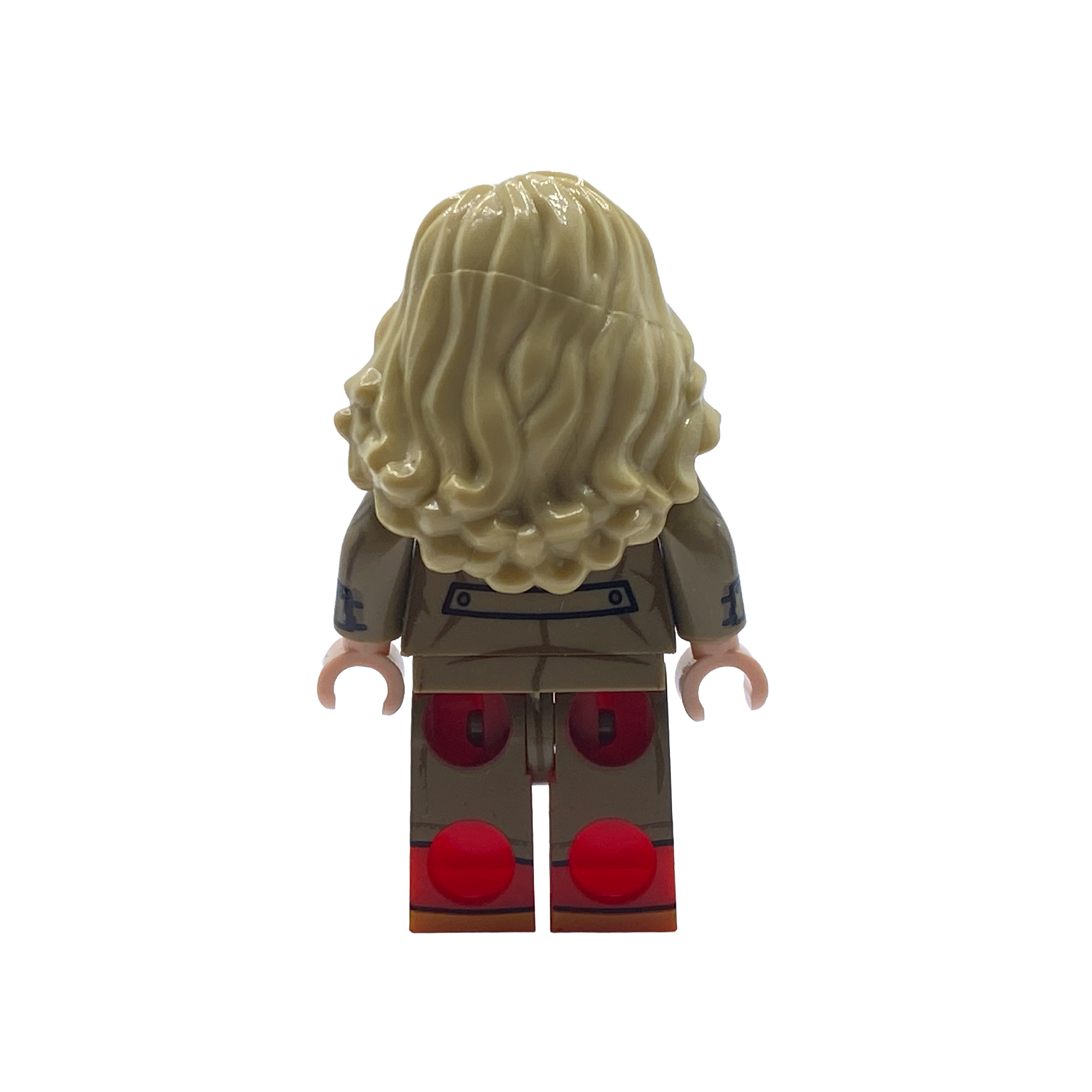 Rear view of Supergirl custom brick figure showing trench coat and hair detail