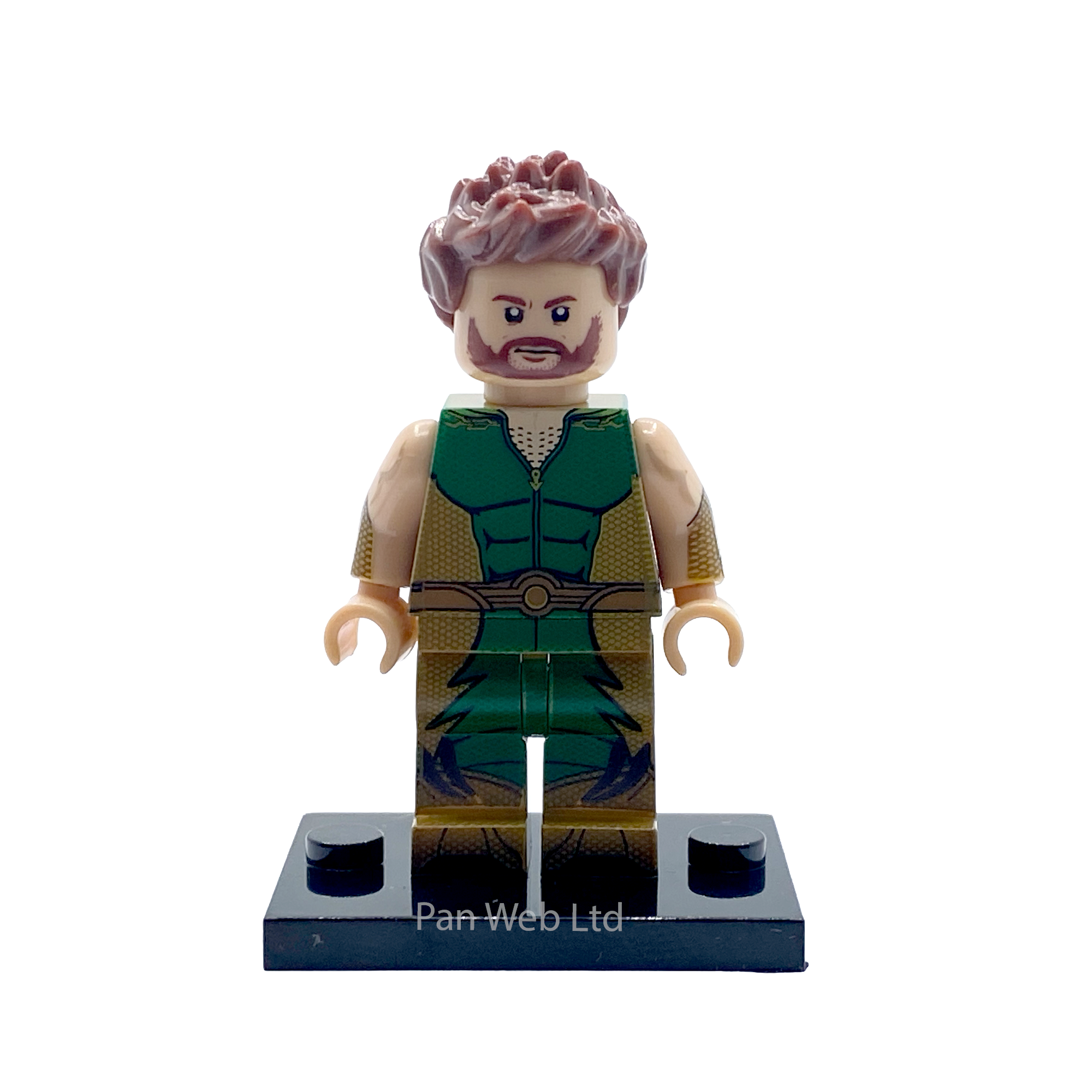 The Deep custom brick figure presented on its display stand