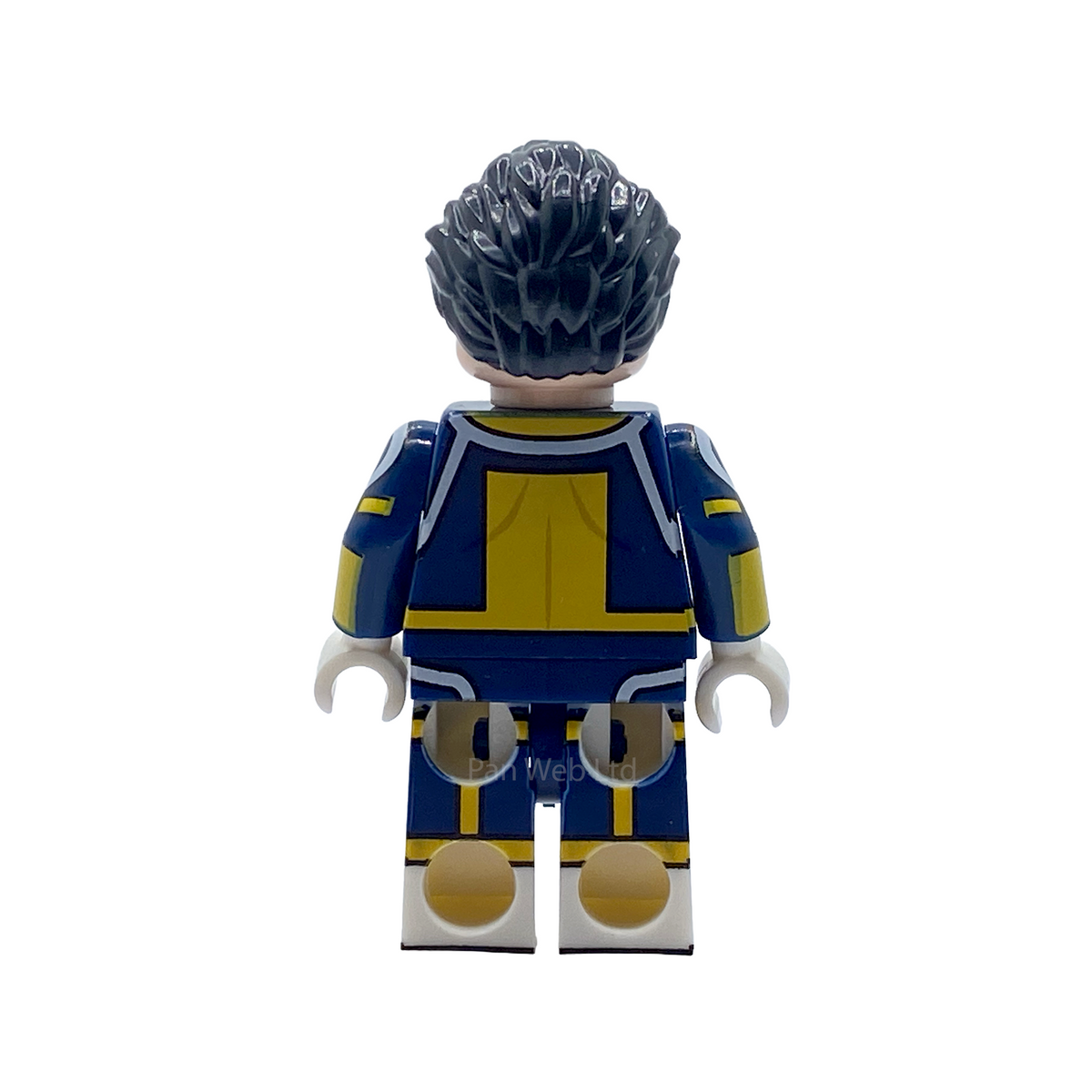 Rear view of The Immortal custom minifigure highlighting dark hair and detailed navy and gold uniform