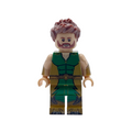 Front view of The Deep custom brick figure in green and gold costume