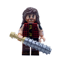 Mick Foley as Cactus Jack custom minifigure with long brown hair, beard and red-and-black plaid shirt, holding a silver barbed-wire bat.